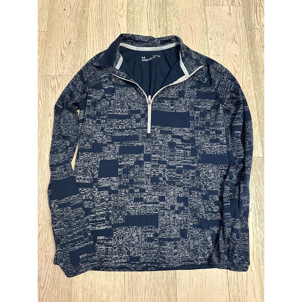 Under Armour Threadborne Run Womens Small Navy Blue Glitch 1/4 Zip Pullover Top